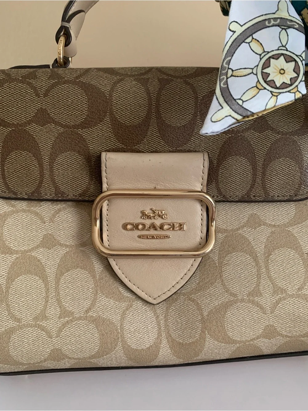 Coach Women's Morgan Top Handle Satchel Colorblock Signature Canvas, Khaki Multi